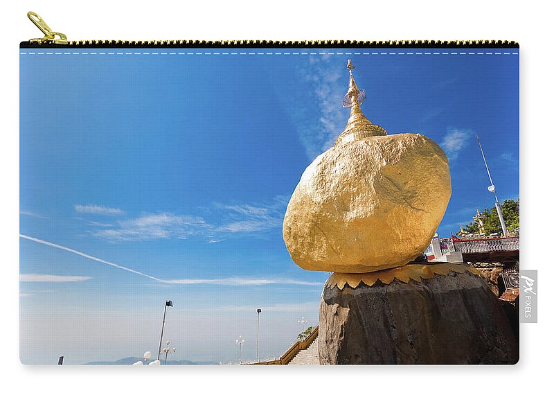 Southeast Asia Zip Pouch featuring the photograph Scenic View Of Golden Rock Kyaiktiyo by Fototrav