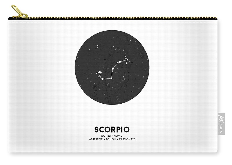 Scorpio Zip Pouch featuring the mixed media Scorpio Print - Zodiac Signs Print - Zodiac Poster - Scorpio Poster - Night Sky - Scorpio Traits by Studio Grafiikka