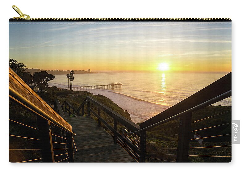 Surf Zip Pouch featuring the photograph Scripps Sunset Stairway 1 by Richard A Brown