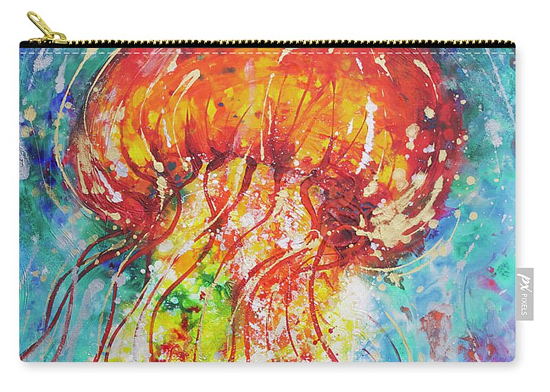 Red Jellyfish Carry-all Pouch featuring the painting Sea Nettle Jellyfish by Jyotika Shroff