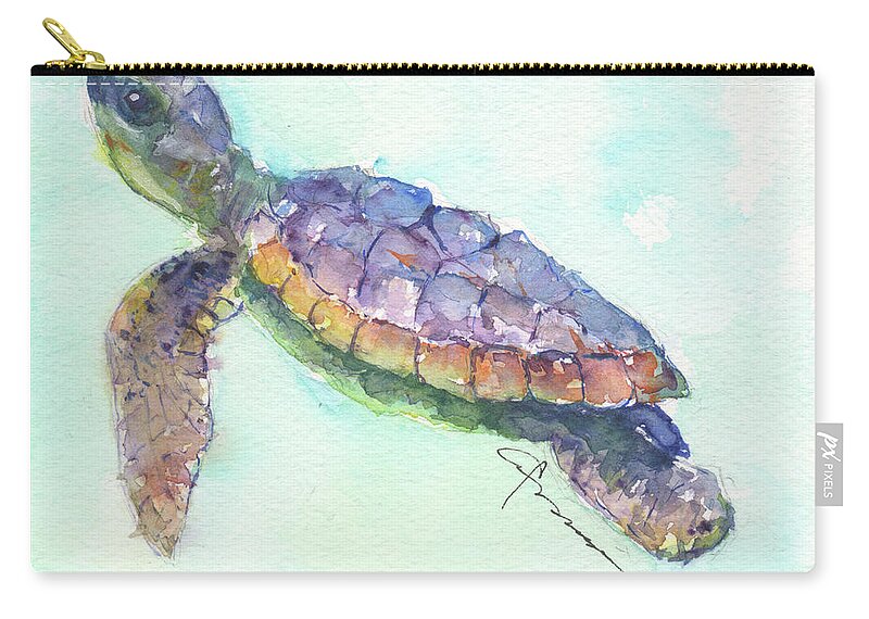 Seaturtle Zip Pouch featuring the painting Sea Turtle No. 28 by Claudia Hafner