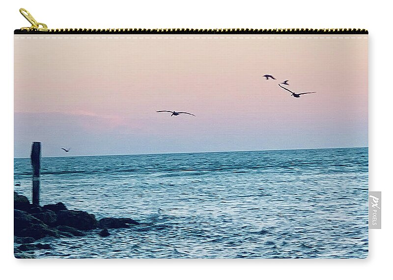 Birds Carry-all Pouch featuring the photograph Seabirds Feeding at Sunset in Captiva Island Florida off the Jetty by Shelly Tschupp