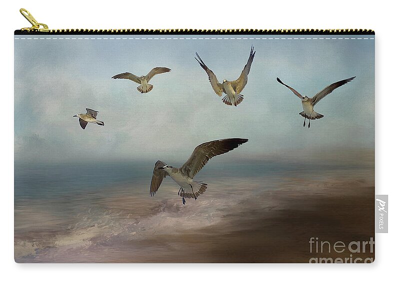 Gull Zip Pouch featuring the photograph Seagulls in Flight by Kathy Kelly