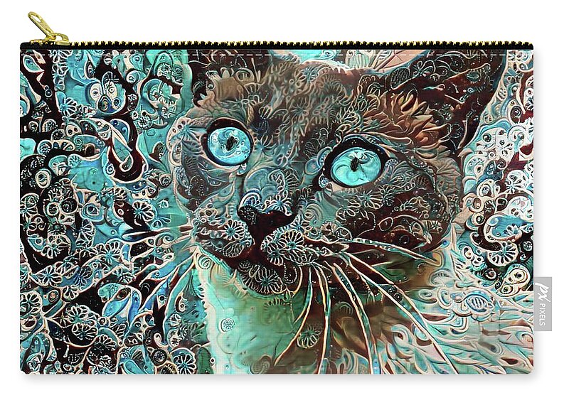 Siamese Cat Zip Pouch featuring the digital art Seal Point Siamese Cat by Peggy Collins