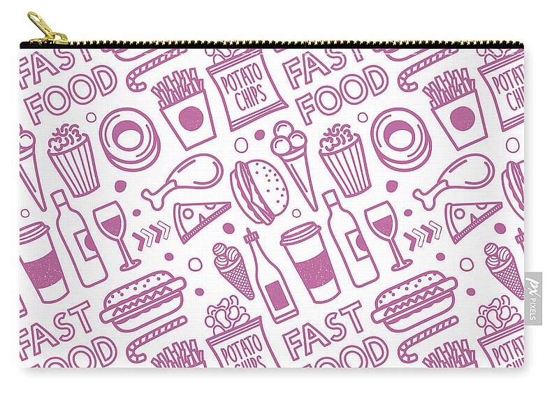 Chicken Meat Zip Pouch featuring the digital art Seamless Fast Food Pattern by Ilyast