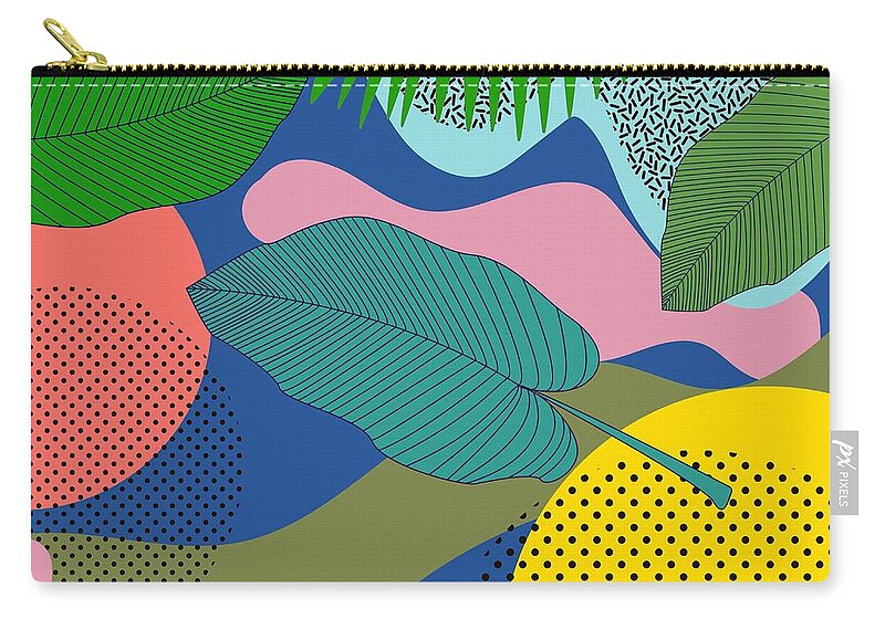 Youth Culture Zip Pouch featuring the digital art Seamless Pattern Leaves In Hipster by Елена Верхотурова