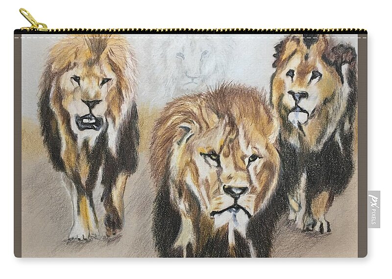 Lions Zip Pouch featuring the painting Searching for the Dentist by Maris Sherwood