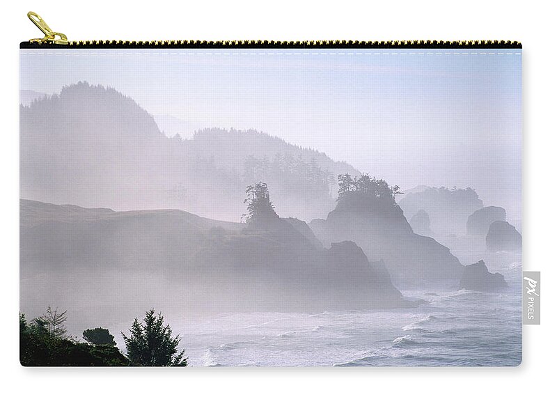 Seascape Zip Pouch featuring the photograph Seascape, Sea Mist On Coastline by John Elk Iii