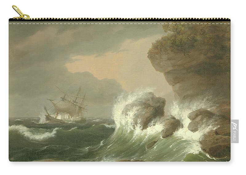 Seascape Zip Pouch featuring the painting Seascape, 1835 by Thomas Birch