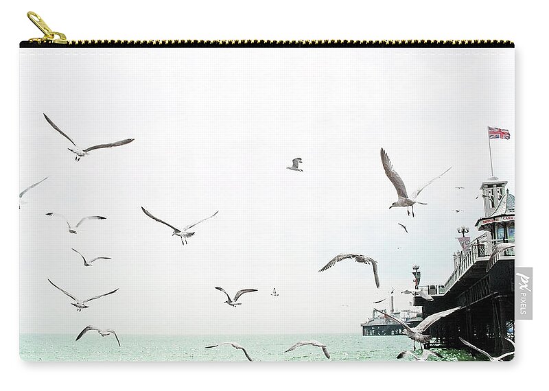 Animal Themes Zip Pouch featuring the photograph Seaside Seagulls by Richard Newstead