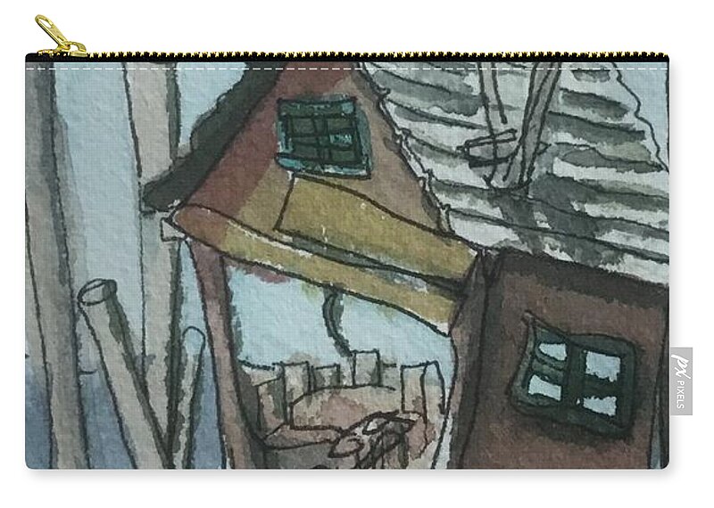 Wooden Structure Zip Pouch featuring the painting Seaside shack by Sonia Mocnik