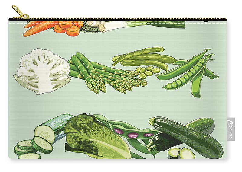 Veg Zip Pouch featuring the painting Seasonal Vegetables In The Uk by Claire Huntley