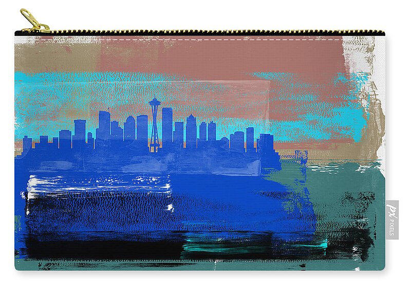 Seattle Zip Pouch featuring the mixed media Seattle Abstract Skyline II by Naxart Studio