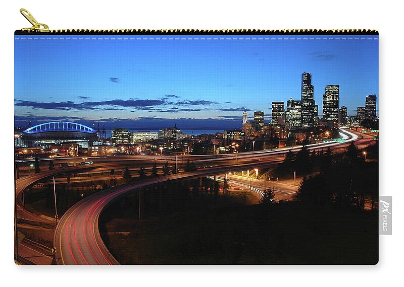 Scenics Zip Pouch featuring the photograph Seattle Downtown At Night by Furchin