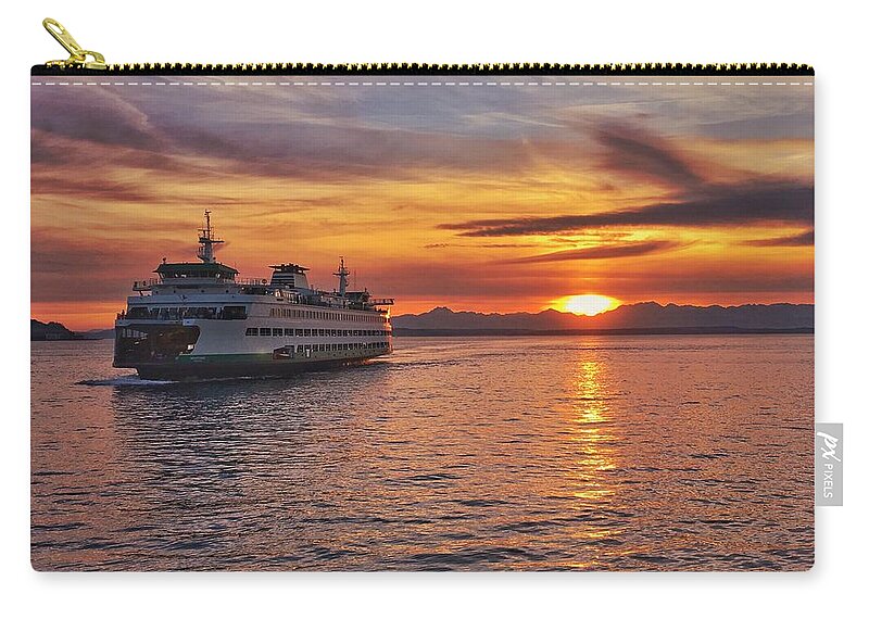 Seattle Zip Pouch featuring the photograph Seattle Ferry at Sunset by Jerry Abbott