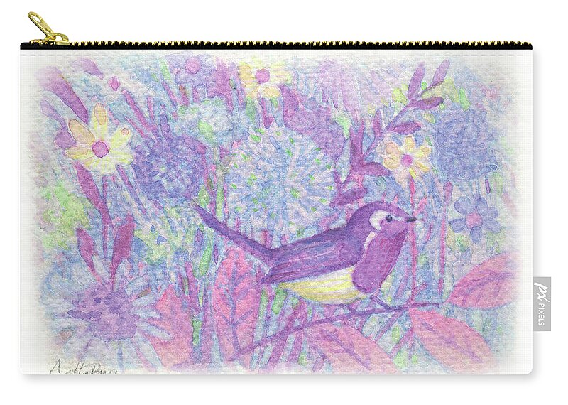 Secret Zip Pouch featuring the painting Secret Garden-Night,Watercolor Print,Postcards Print,Handmade,Hand-painted,Flower,Bird,Greeting Card by Artto Pan