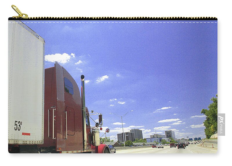 Outdoors Zip Pouch featuring the photograph Semi-truck On A Highway by Andre Kudyusov
