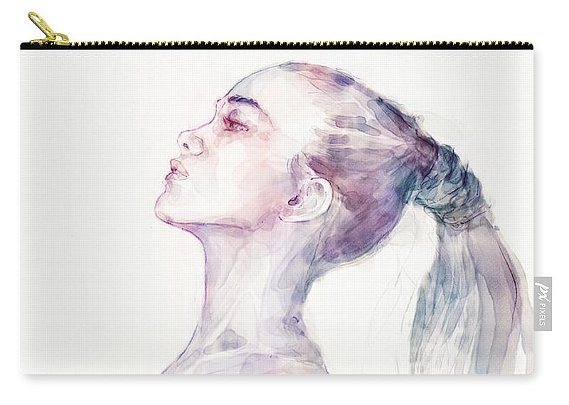 Watercolor Carry-all Pouch featuring the painting Sensual pose aquarelle portrait of a girl by Dimitar Hristov