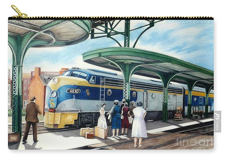 Train Zip Pouch featuring the drawing Sentimental Journey by David Neace CPX
