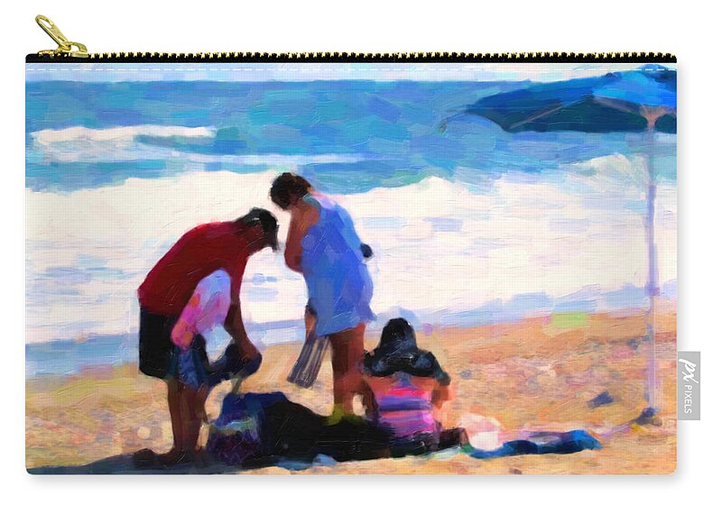 Family Outing Zip Pouch featuring the digital art Setting Up Camp by David Zimmerman