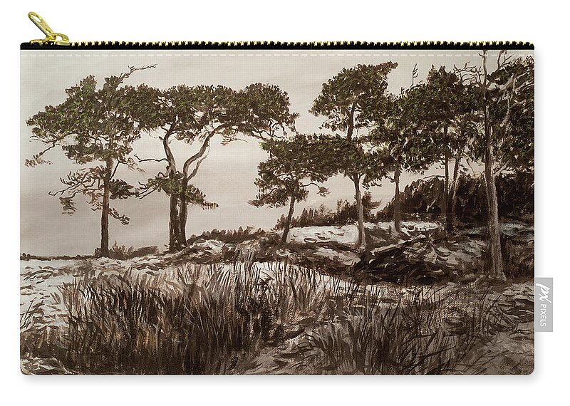 Pine Trees Zip Pouch featuring the painting Seven Pines by Hans Egil Saele