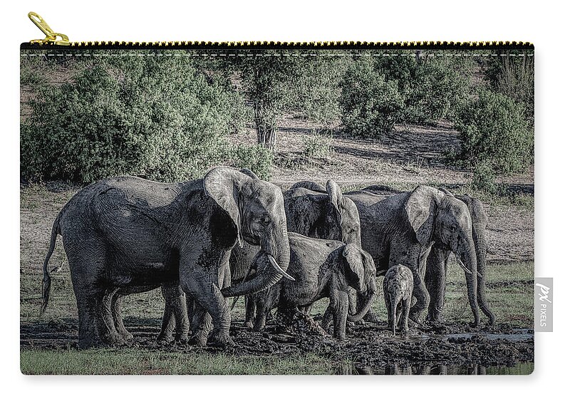 Elephant Zip Pouch featuring the digital art Shades of the Chobe by Douglas Wielfaert