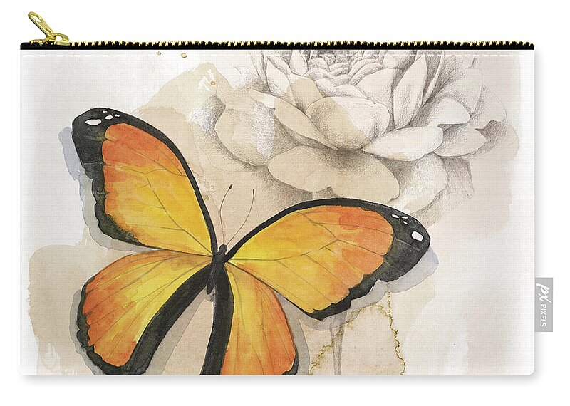Animals & Nature+butterflies & Bees Zip Pouch featuring the painting Shadow Box Butterfly Iv by Grace Popp