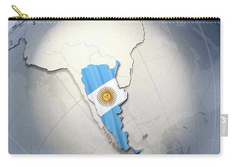 Globe Zip Pouch featuring the photograph Shape And Ensign Of Argentina On A Globe by Dieter Spannknebel