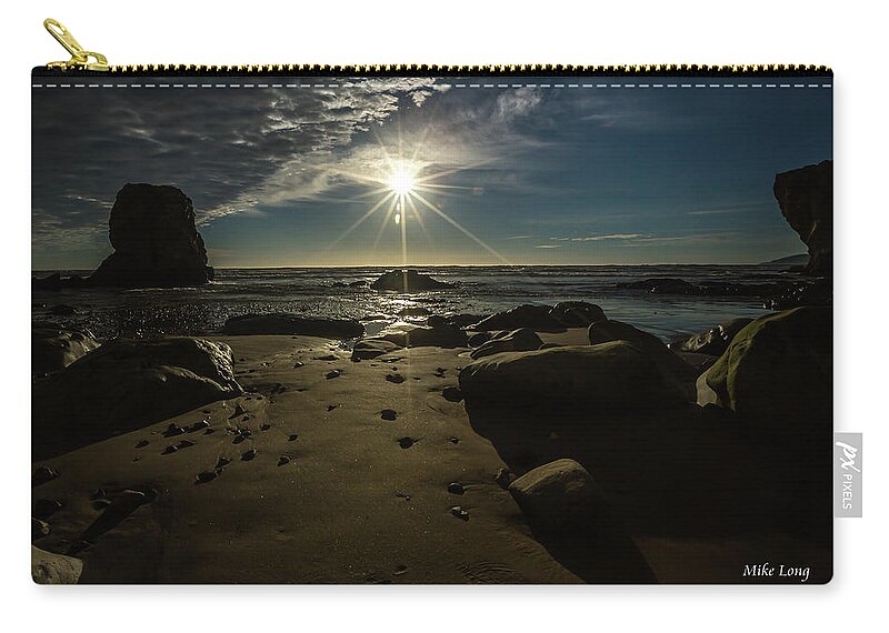 Shell Beach Zip Pouch featuring the photograph Shell Beach Sunburst by Mike Long