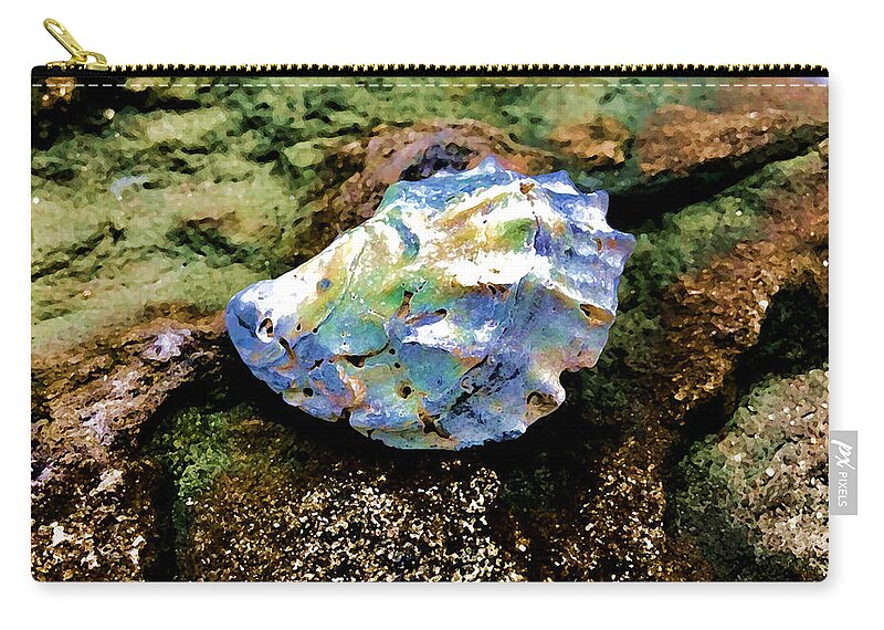 Sea Shell Zip Pouch featuring the photograph Shell on Jetty by Tom Johnson