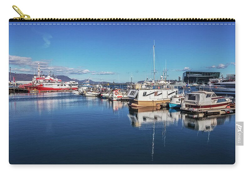 Boats Zip Pouch featuring the photograph Ships at the Harbor in Reykjavik by Debra and Dave Vanderlaan