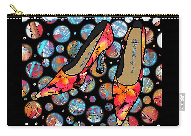 Fashion Zip Pouch featuring the digital art Shoes by Joan - Frangipani Pattern Pumps by Joan Stratton
