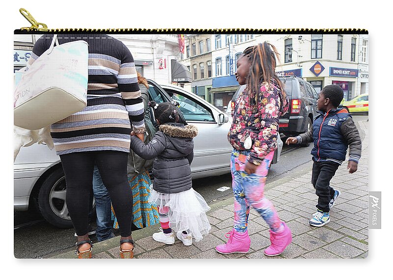 Street Photography Zip Pouch featuring the photograph Shopping Day by Inge Elewaut