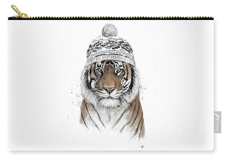 Tiger Zip Pouch featuring the mixed media Siberian tiger by Balazs Solti