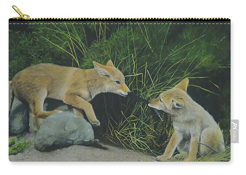 Coyote Pups Zip Pouch featuring the painting Sibling Rivalry by Tammy Taylor