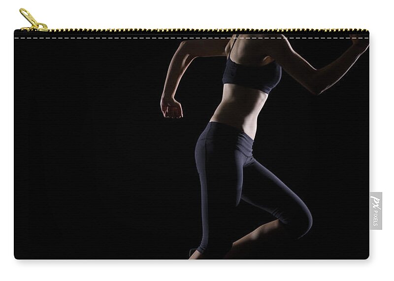 People Zip Pouch featuring the photograph Silhouette Of Woman Running by Kokouu