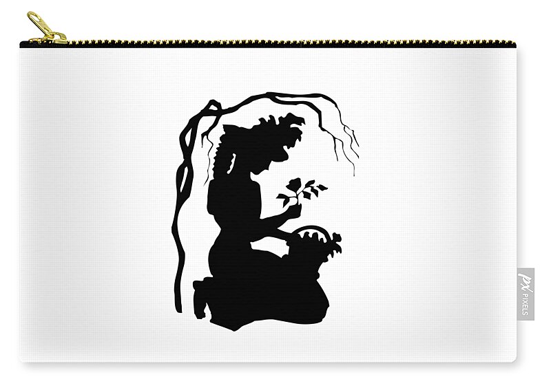 Silhouette Woman Picking Roses Zip Pouch featuring the digital art Silhouette Woman picking Roses by Rose Santuci-Sofranko