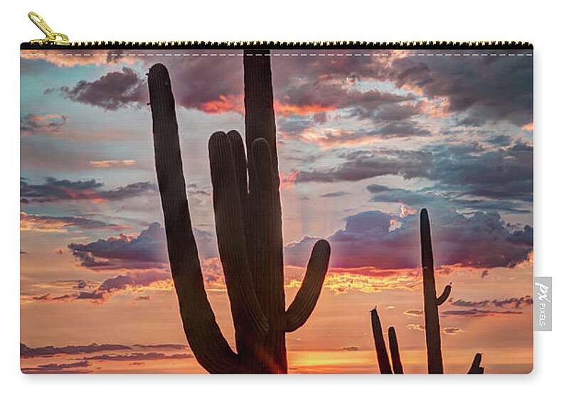 Desert Zip Pouch featuring the photograph Silhouetted Saguaro by Laura Hedien