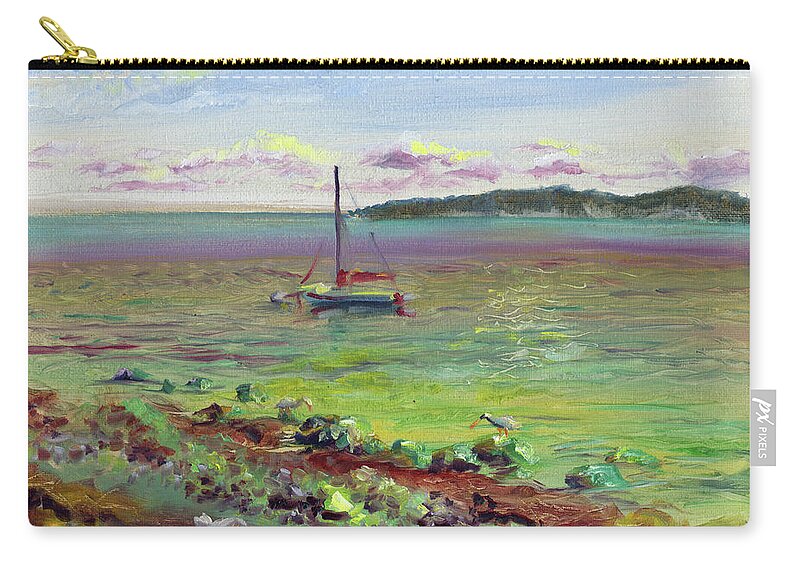 Silver Shores Zip Pouch featuring the painting Silver Shores Seascape by David Bader