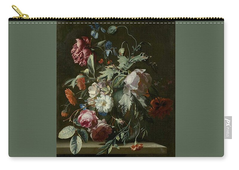 Flower Zip Pouch featuring the painting Simon Pietersz Verelst 1633-1721, Floral Still Life by Simon Pietersz Verelst