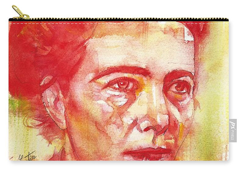 Simone De Beauvoir Zip Pouch featuring the painting SIMONE DE BEAUVOIR - watercolor portrait.4 by Fabrizio Cassetta