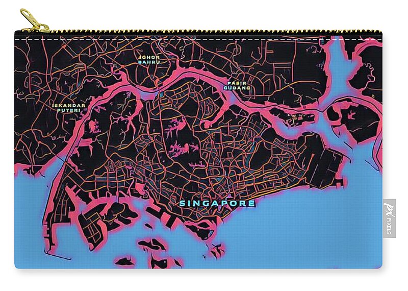 Singapore Zip Pouch featuring the digital art Singapore City Map by HELGE Art Gallery