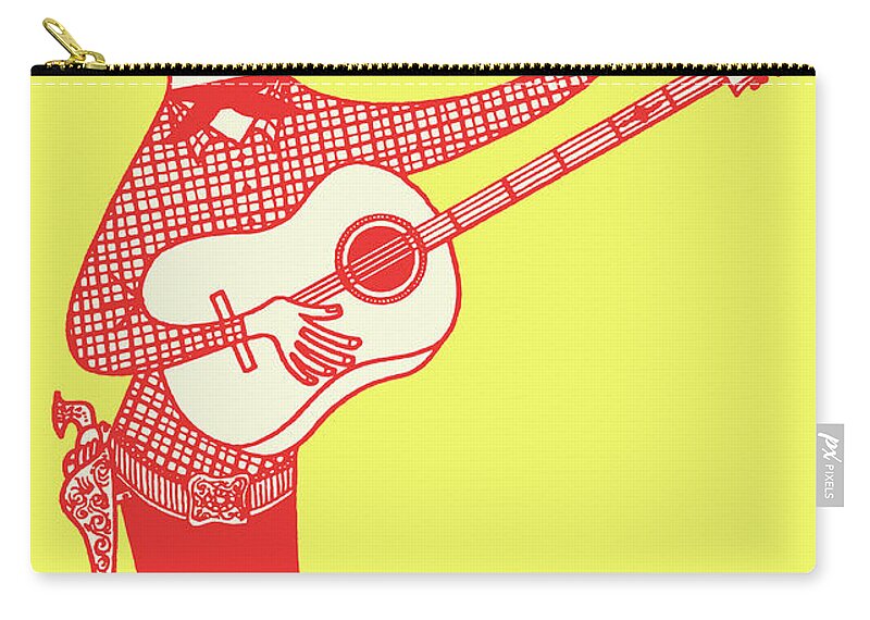Accessories Zip Pouch featuring the drawing Singing Cowboy with Guitar and Beer by CSA Images