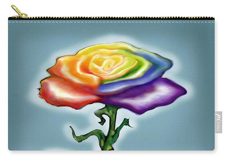 Rainbow Zip Pouch featuring the digital art Single Rainbow Rose by Kevin Middleton