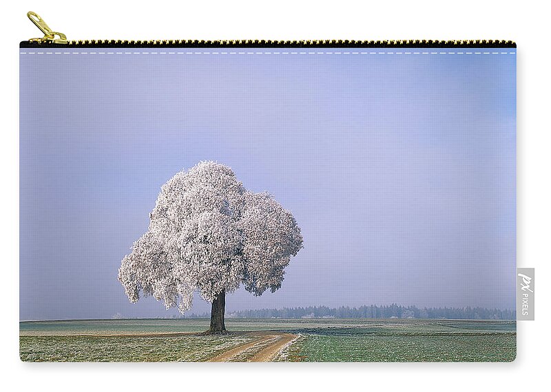 Scenics Zip Pouch featuring the photograph Single Tree Next To Dirt Tracks, Canton by Hiroshi Higuchi