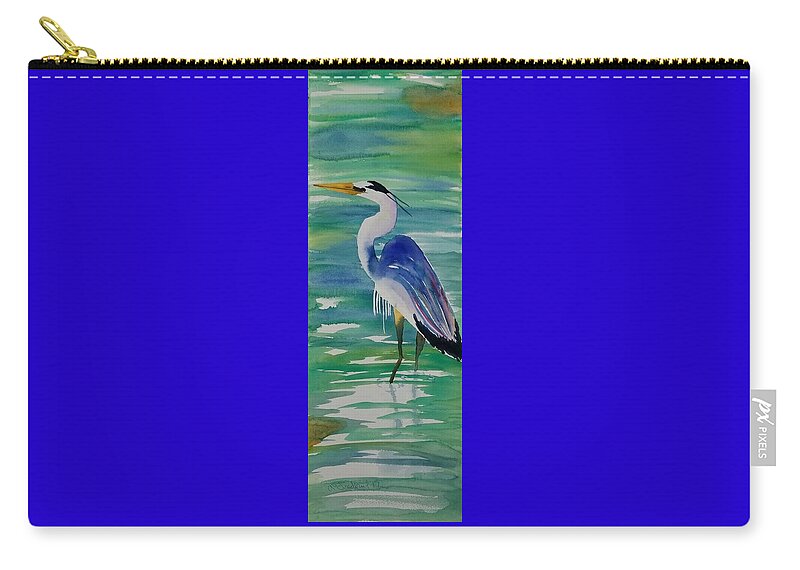 Blue Heron Zip Pouch featuring the painting Sir Blue by Ann Frederick