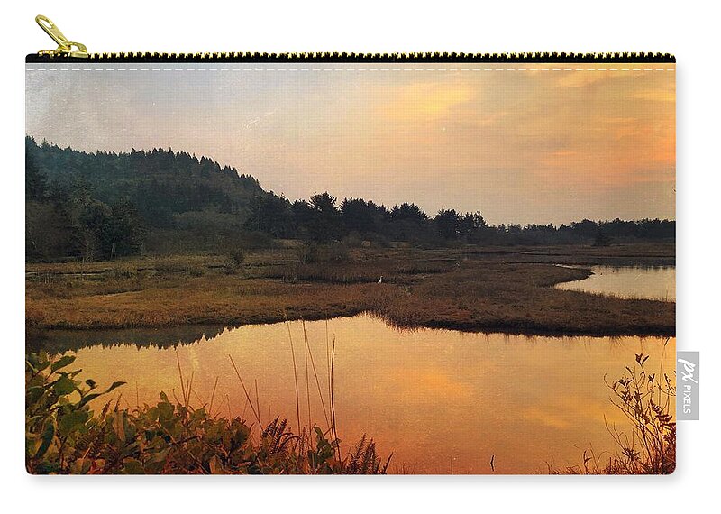 Sunset Zip Pouch featuring the digital art Sitka Sedge Sand Lake Eve by Chriss Pagani