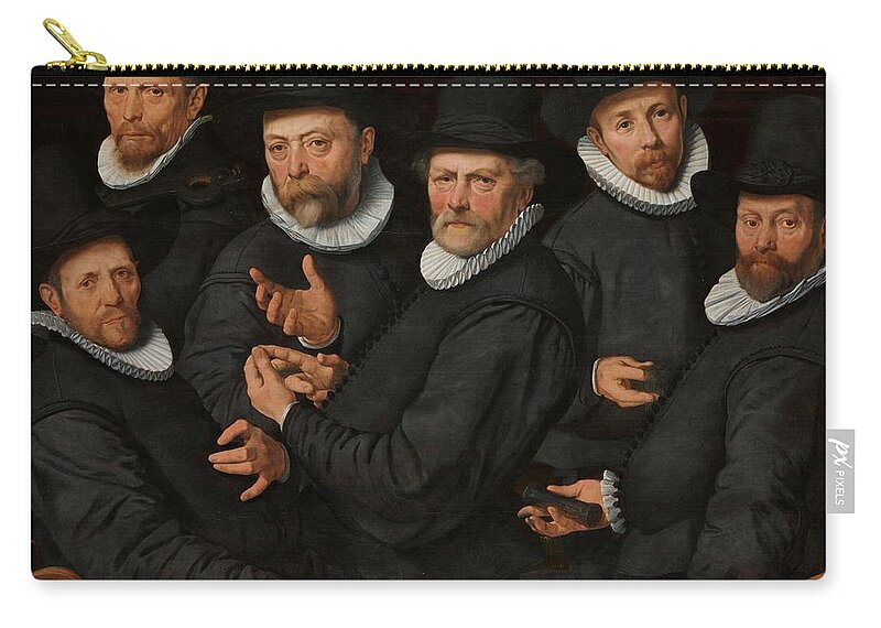 Gijsbert Michielsz Zip Pouch featuring the painting Six Wardens of the Drapers' Guild. Zes waardijns van de Lakenen, Amsterdam, 1599. by Pieter Pietersz -I-