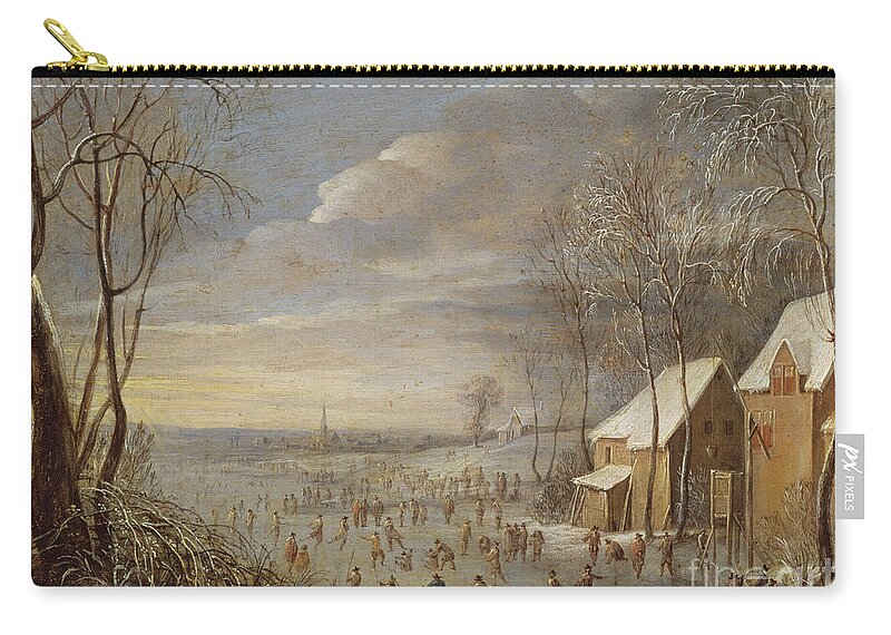 Skating Zip Pouch featuring the painting Skating Scene or, Snow Effect by Robert van den Hoecke