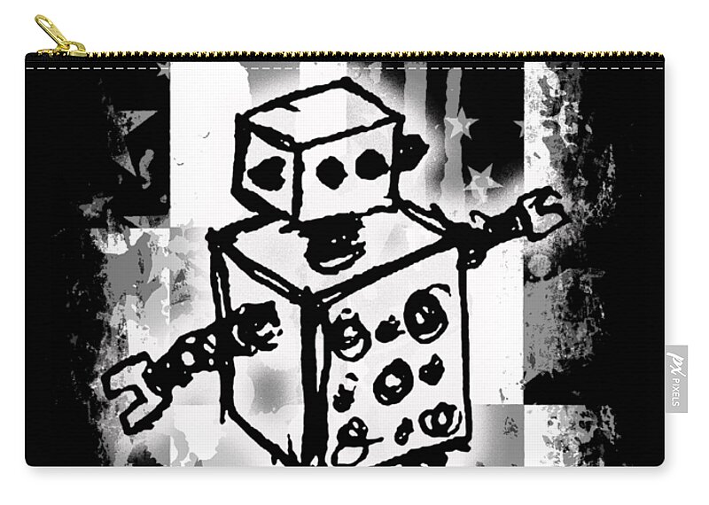 Robot Carry-all Pouch featuring the digital art Sketched Robot Graphic by Roseanne Jones